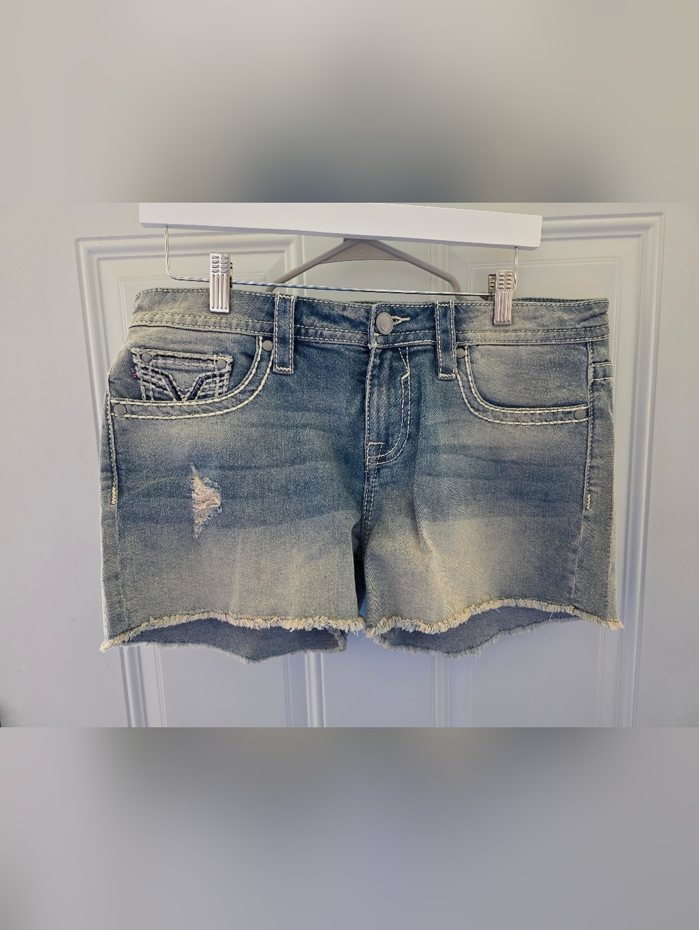 Vigoss Faded Blue Distressed Denim Shorts Size 12